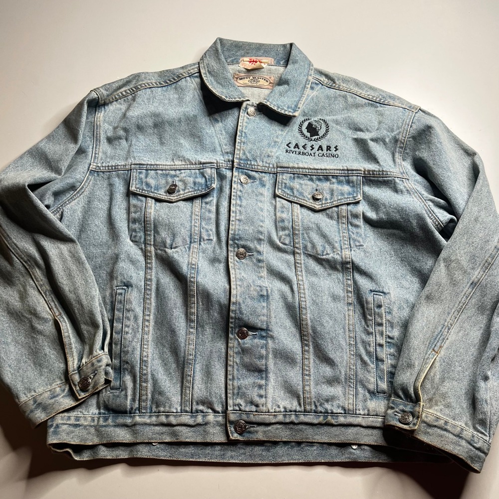 Vintage 1998 Wheel of Fortune Caesars Casino Denim Jacket Mens‎ XL Most Wanted